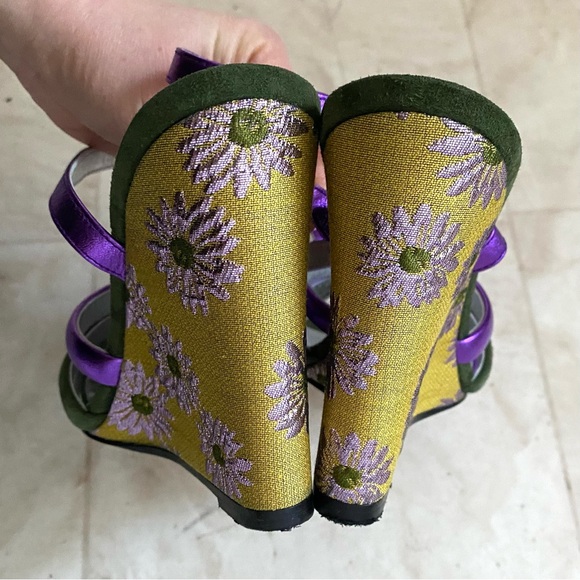 $940 LA DoubleJ Made in Italy Suede Leather Floral Ankle Strap Wedge Sandals 6 - Picture 10 of 13